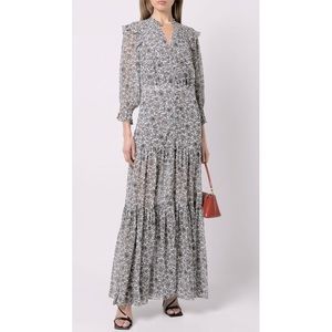 Veronica Beard Nitza Floral Silk Maxi Dress in Ecru Size 6